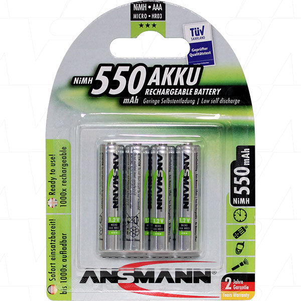 Pack of 4 Ansmann rechargeable batteries with 550mAh capacity