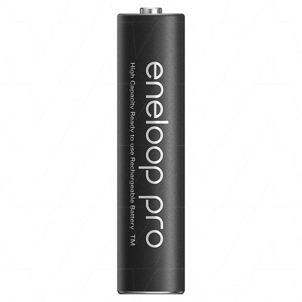 Eneloop pro high capacity rechargeable battery on white background