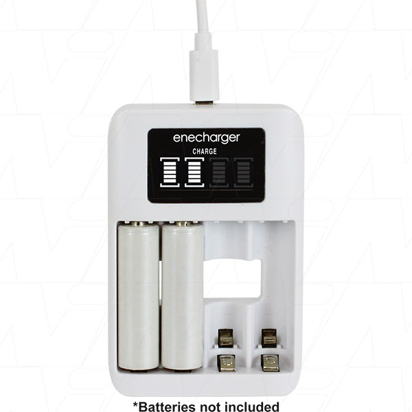 four slot enecharger showing two batteries being charged