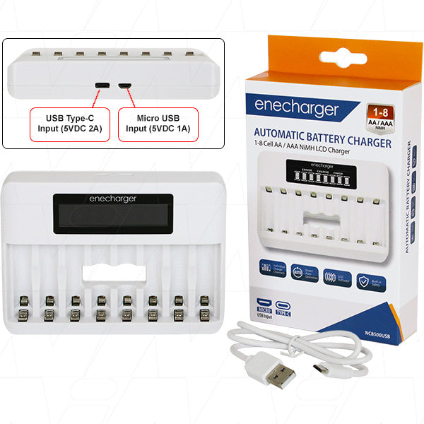 8 AA/AAA NiMH Battery Charger with LCD Display