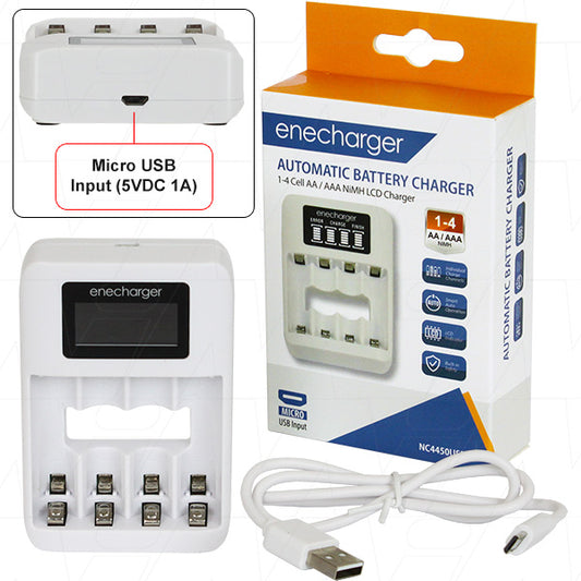 4 AA/AAA NiMH Battery Charger with LCD Display
